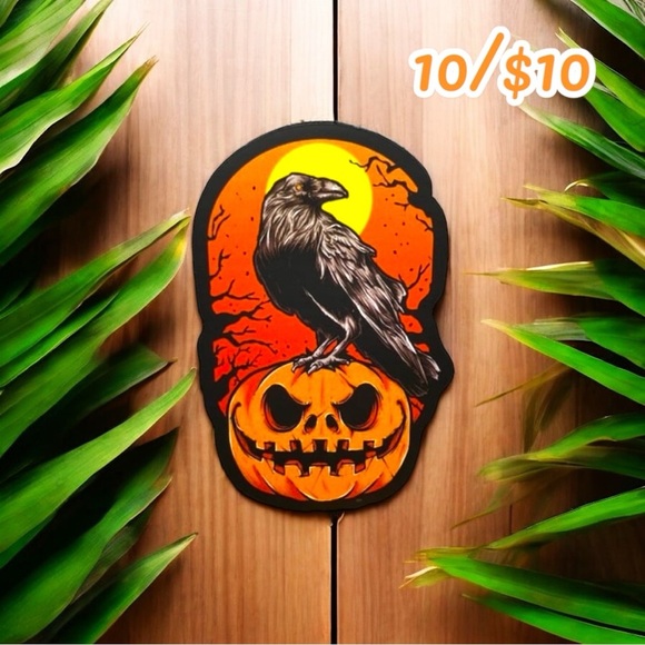 Raven on Pumpkin Halloween Sticker – Approx. 2 1/2” - Picture 1 of 1